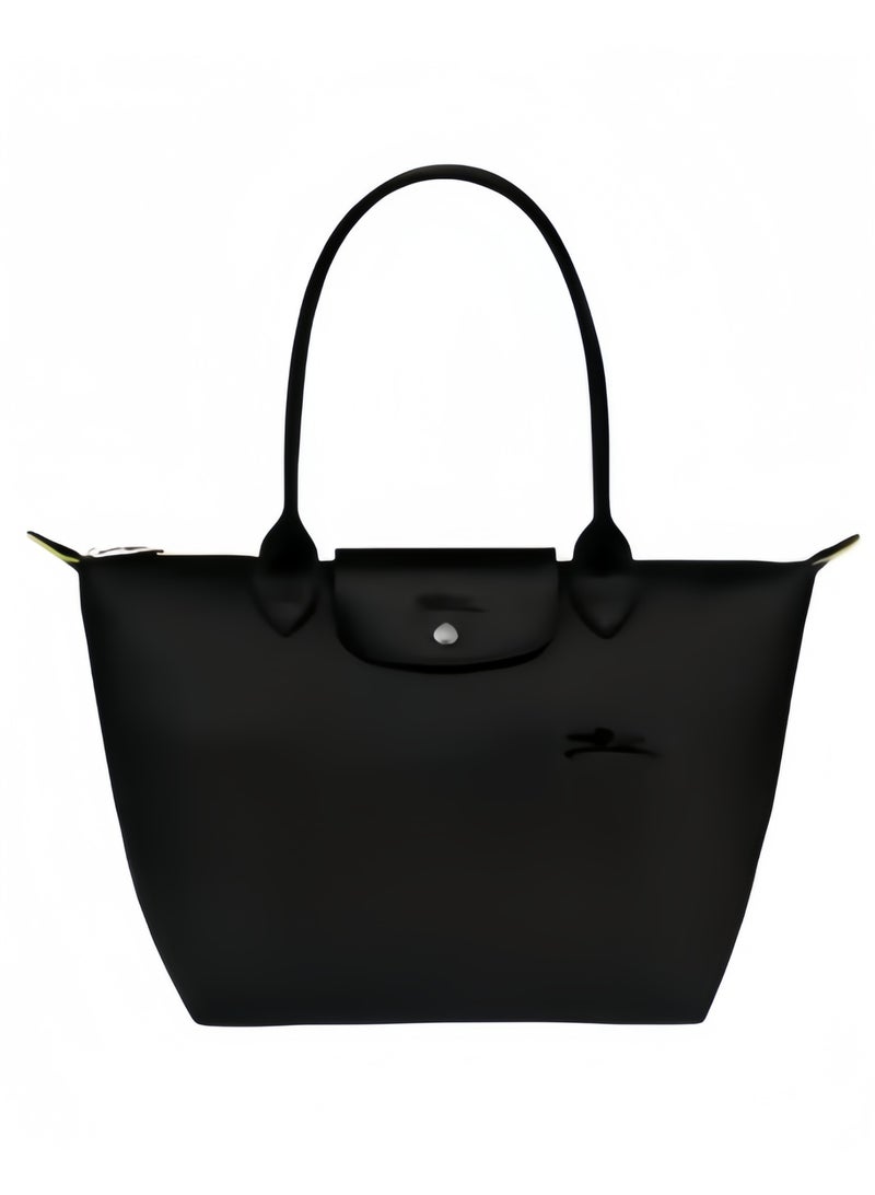 Longchamp Short Handle Zipper Snap Closure Canvas Leather Trim Tote Large Women's - Image 1